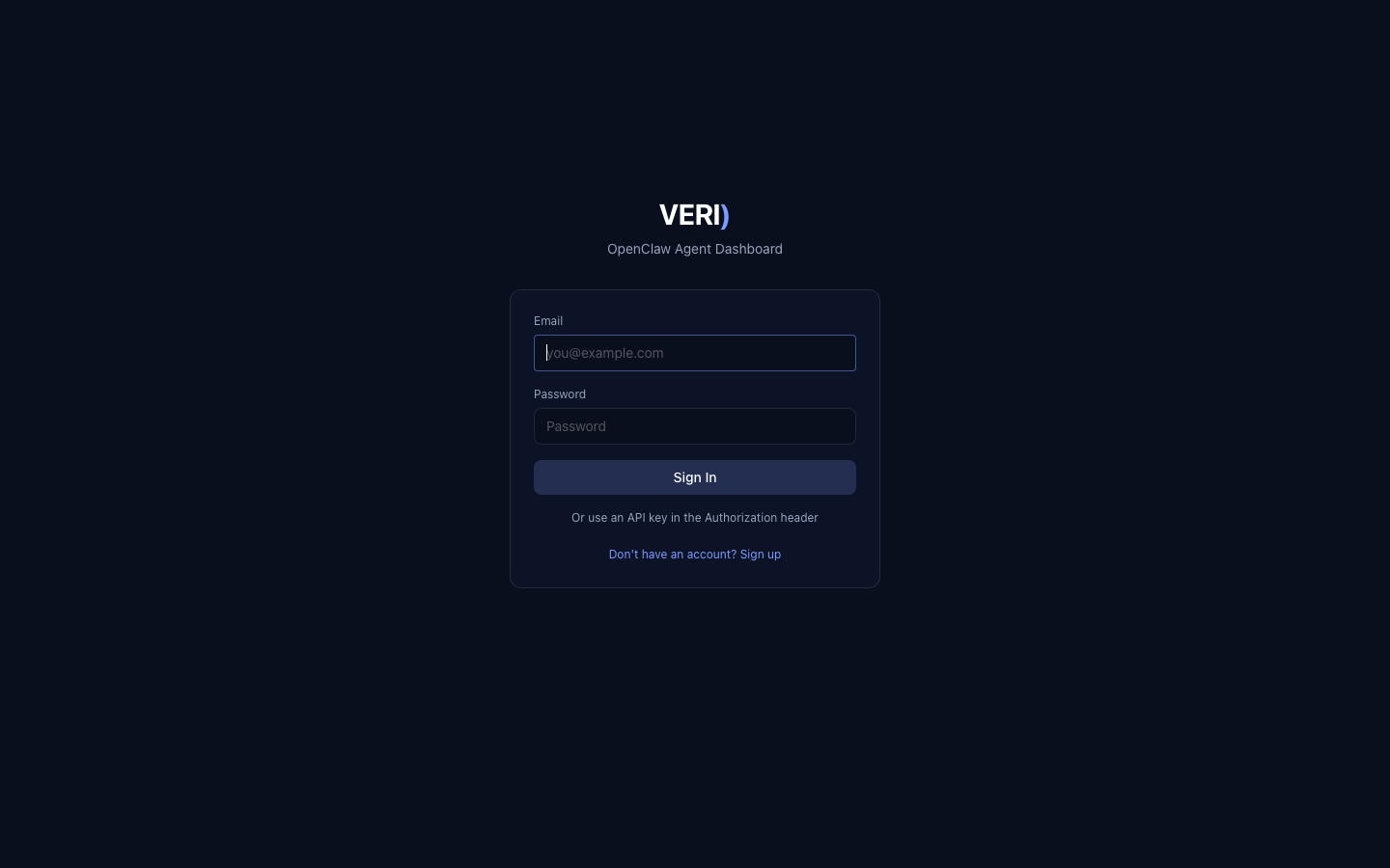 VERI Dashboard Login