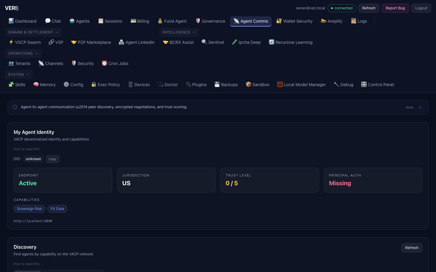 Agent Comms - VACP identity, peer discovery, encrypted negotiations