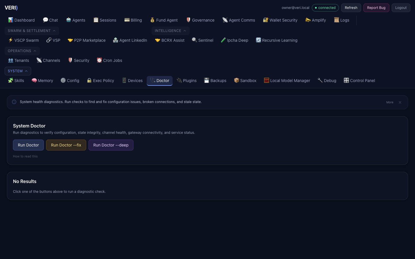 System health diagnostics with component status checks